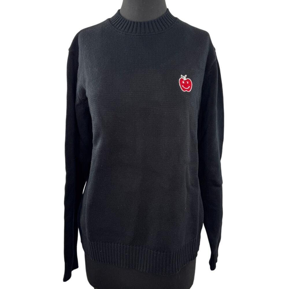 NYON New York or Nowhere APPLE Mascot Black Sweater Rib Knit Crew Medium M NEW